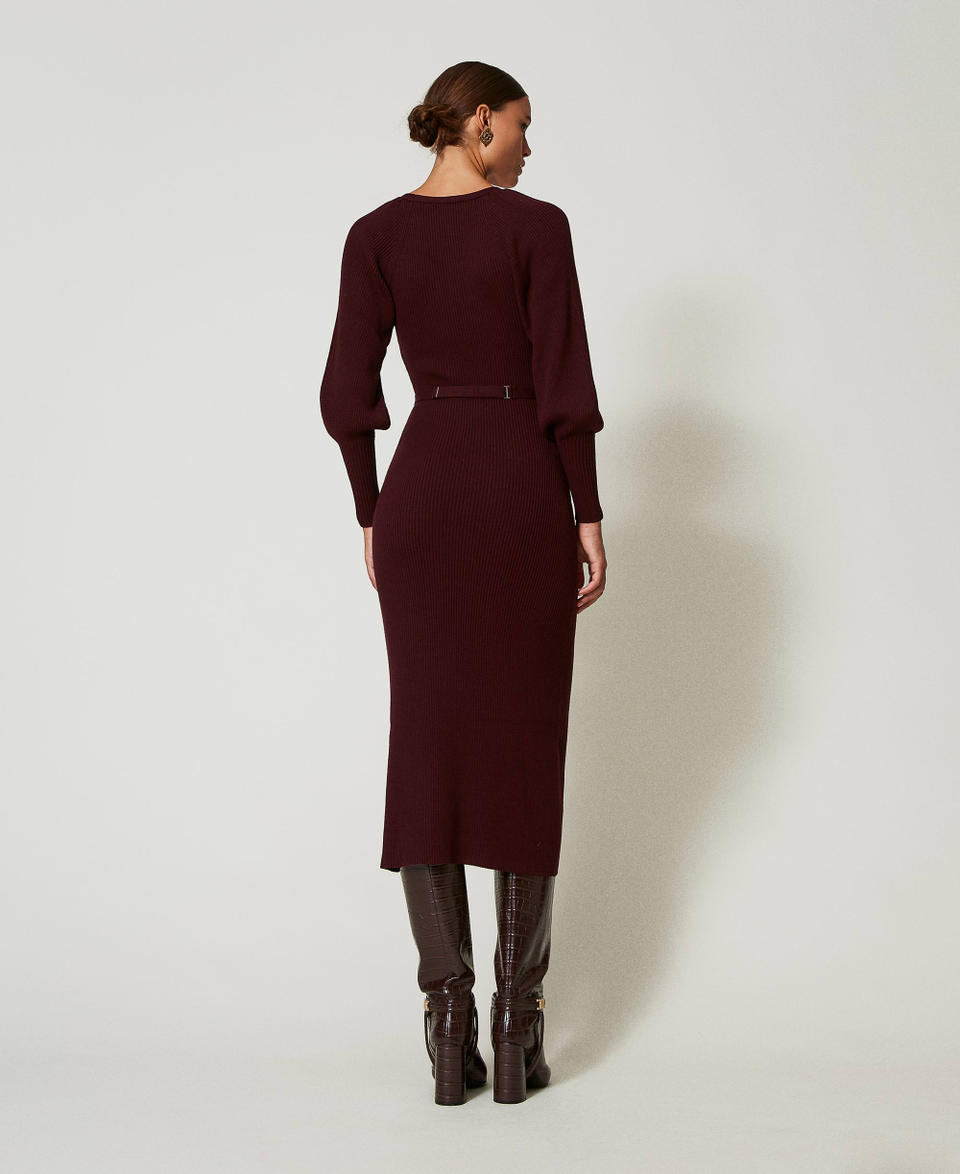 Twin Set Abito lungo in maglia a costine con cintura Super sconto
