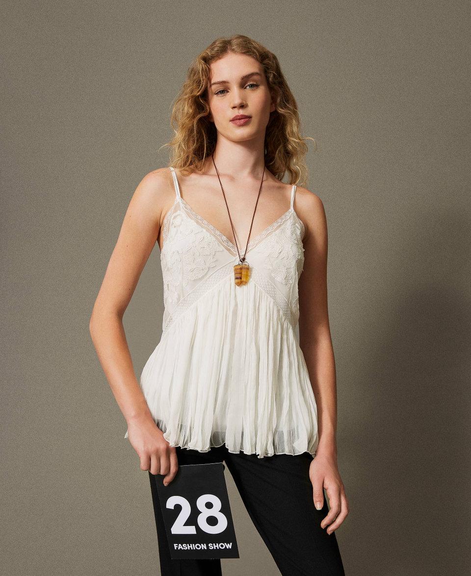 Twin Set Top in creponne e tulle Duty-free