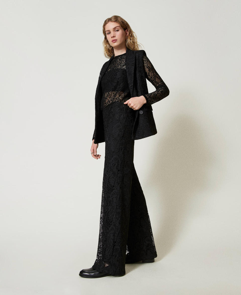 Twin Set Pantaloni wide leg in pizzo macramè Nuovo