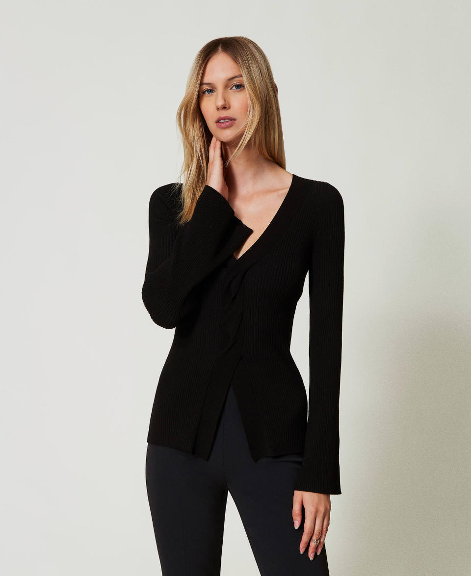 Twin Set Maglia fitted a costine con incrocio Spedizione Gratuita