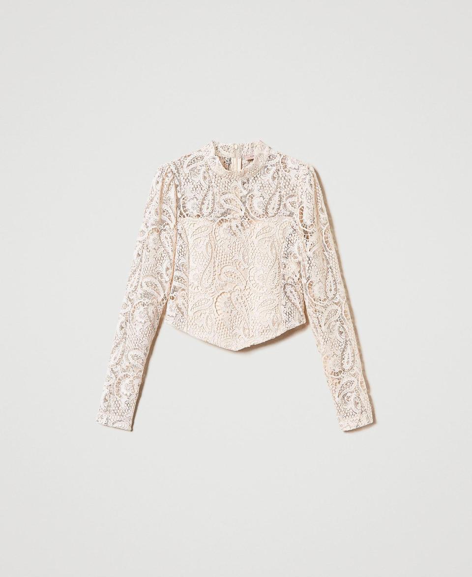 Twin Set Blusa cropped in pizzo macramè Qualità Garantita