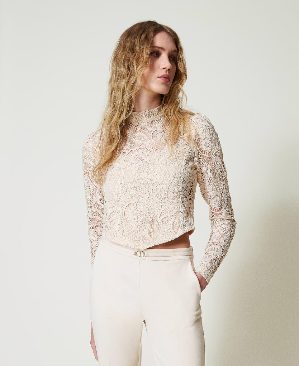 Twin Set Blusa cropped in pizzo macramè Qualità Garantita