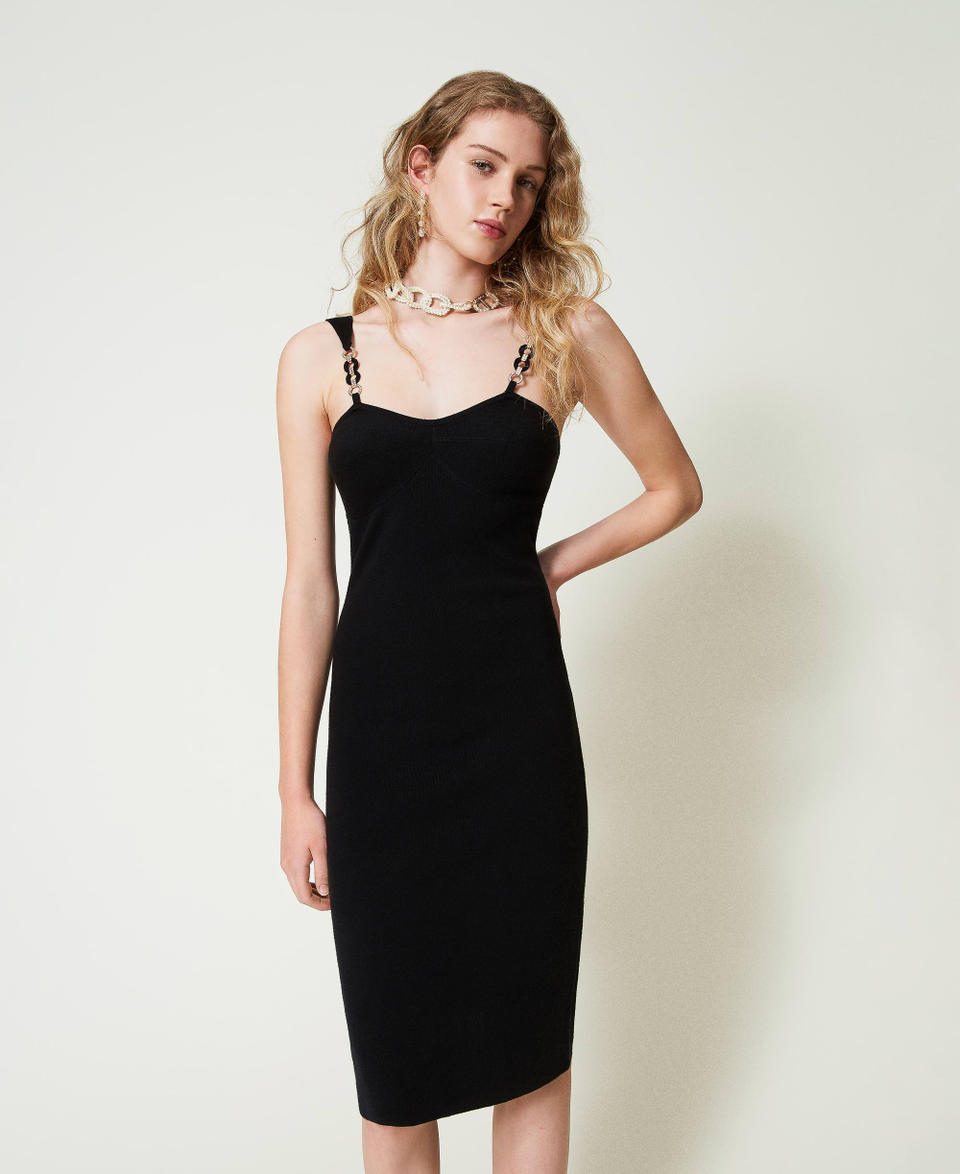Twin Set Abito longuette in maglia con spalline bijoux Prezzo Ridotto