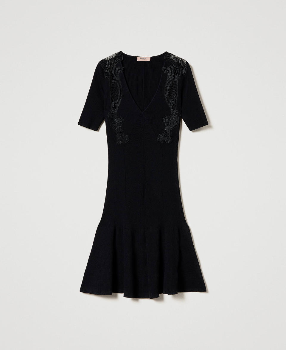 Twin Set Abito corto in maglia con pizzo Sottocosto
