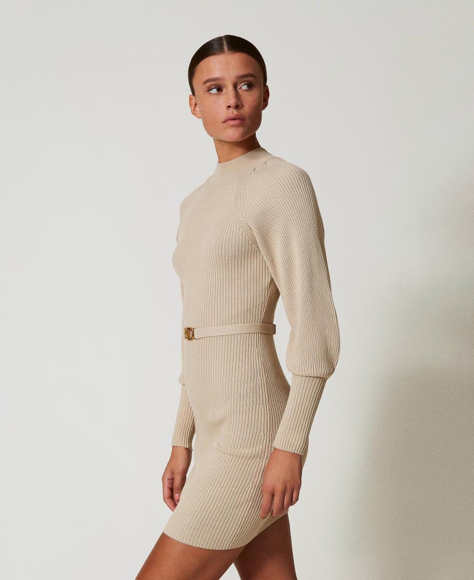 Twin Set Abito corto in maglia a costine con cintura Offerta