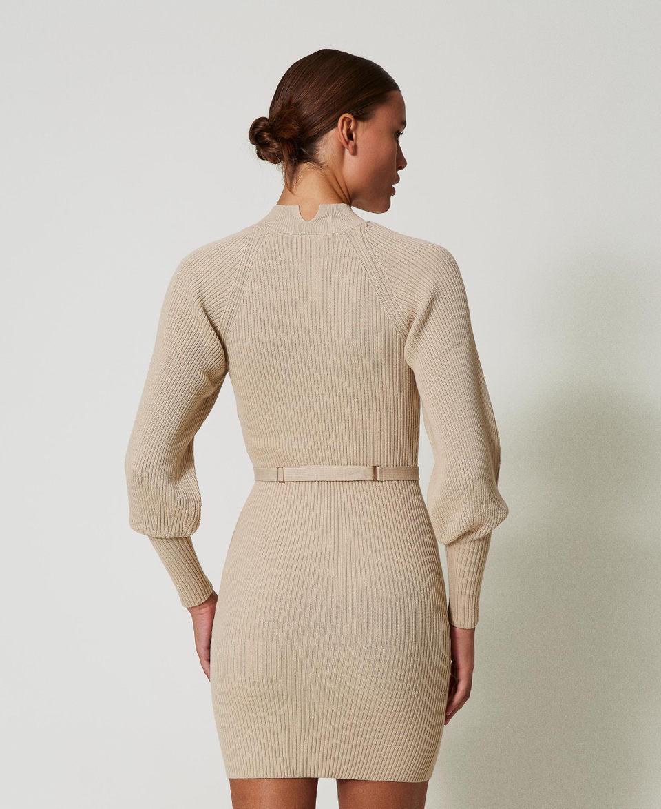 Twin Set Abito corto in maglia a costine con cintura Offerta