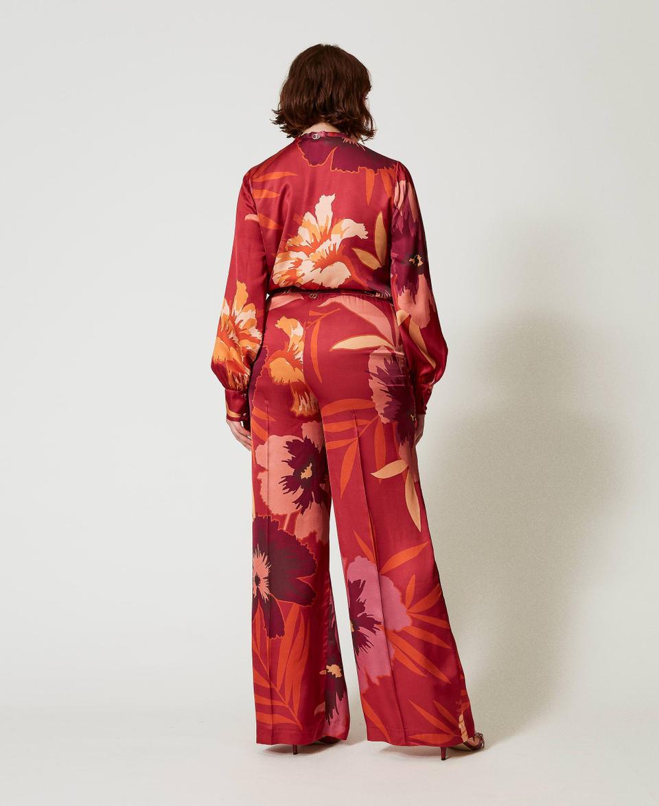 Twin Set Pantaloni wide leg in raso a fiori Offerte