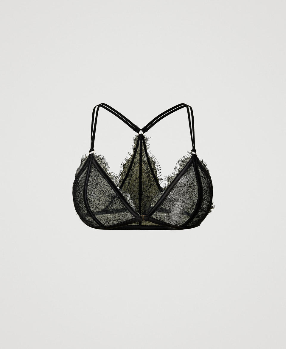 Twin Set Reggiseno a triangolo in pizzo e raso Saldi Di Fabbrica
