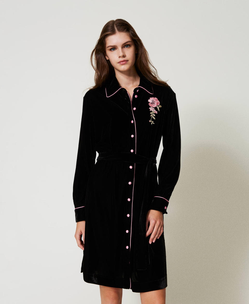 Twin Set Camicia da notte in velluto con ricamo Vendite Flash