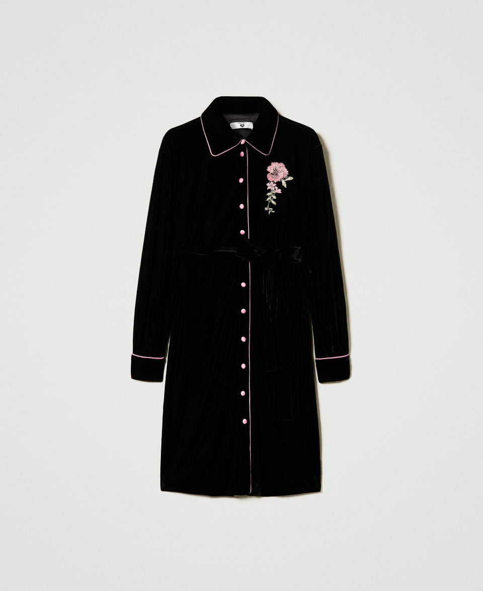 Twin Set Camicia da notte in velluto con ricamo Vendite Flash
