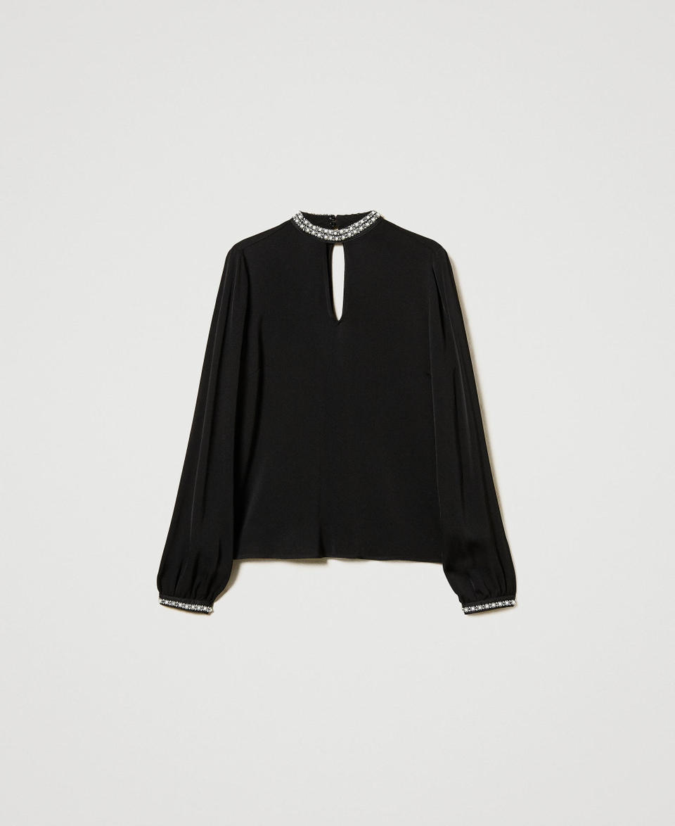 Twin Set Blusa in crêpe con ricami Grande vendita