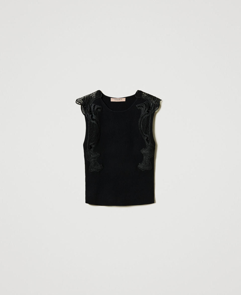 Twin Set Top in maglia con pizzo Shopping online