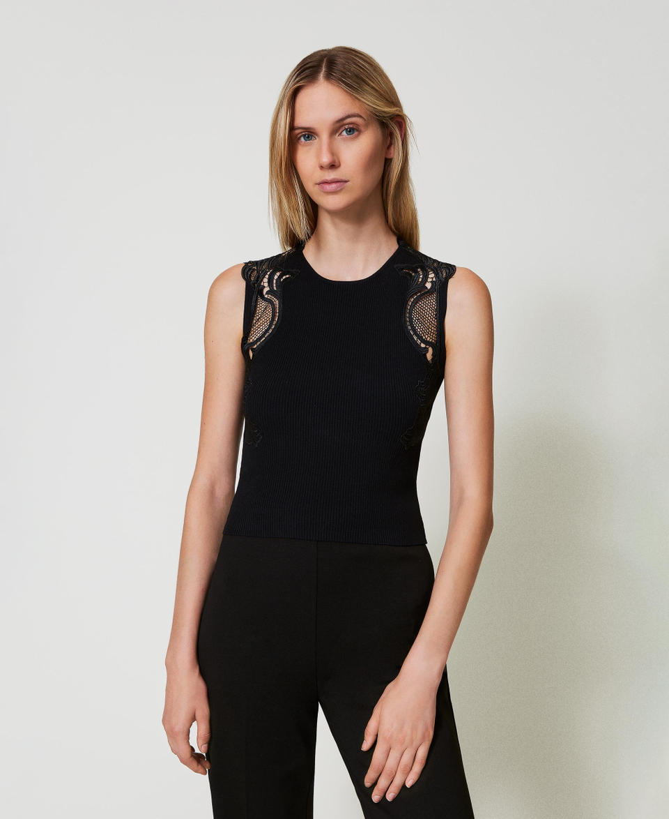 Twin Set Top in maglia con pizzo Shopping online