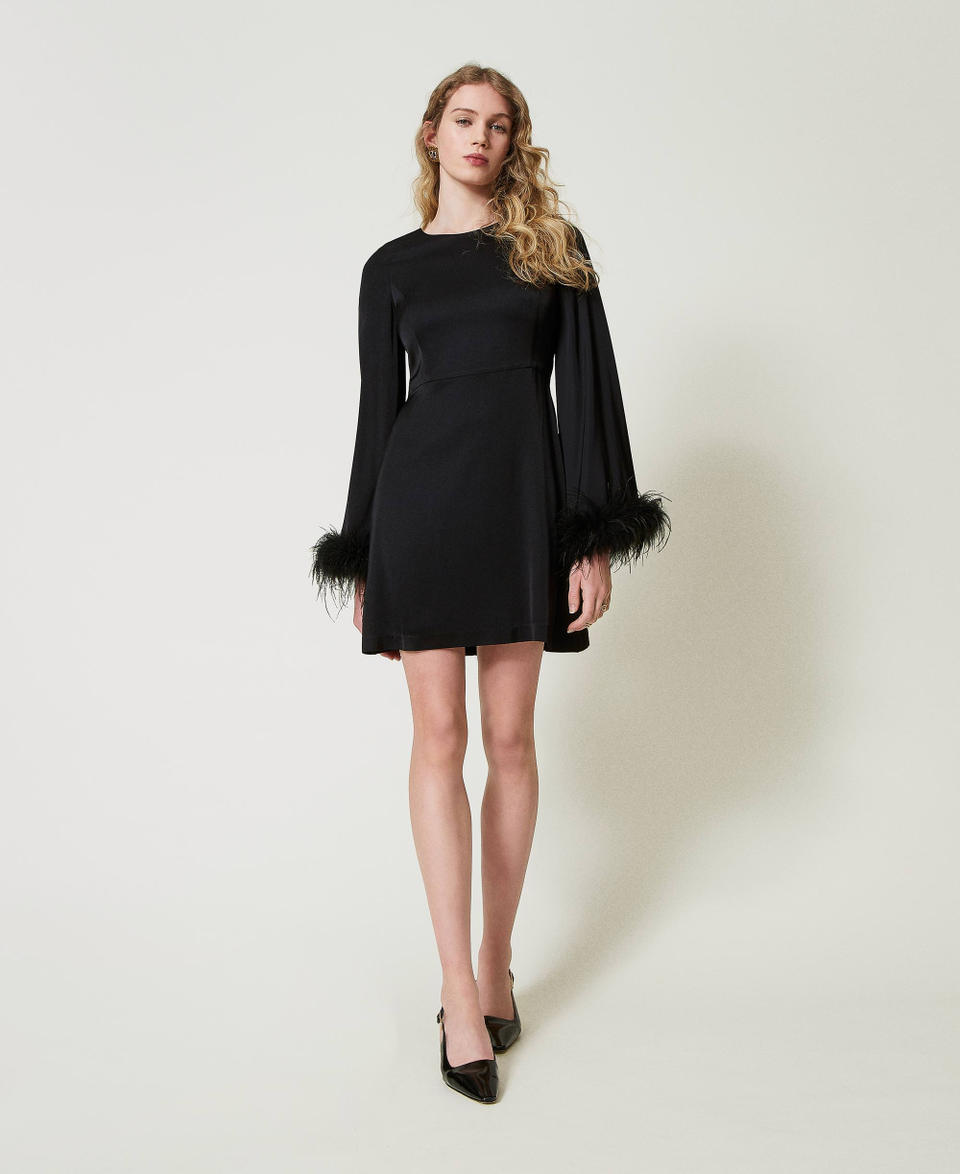 Twin Set Abito corto in raso con piume Black Friday