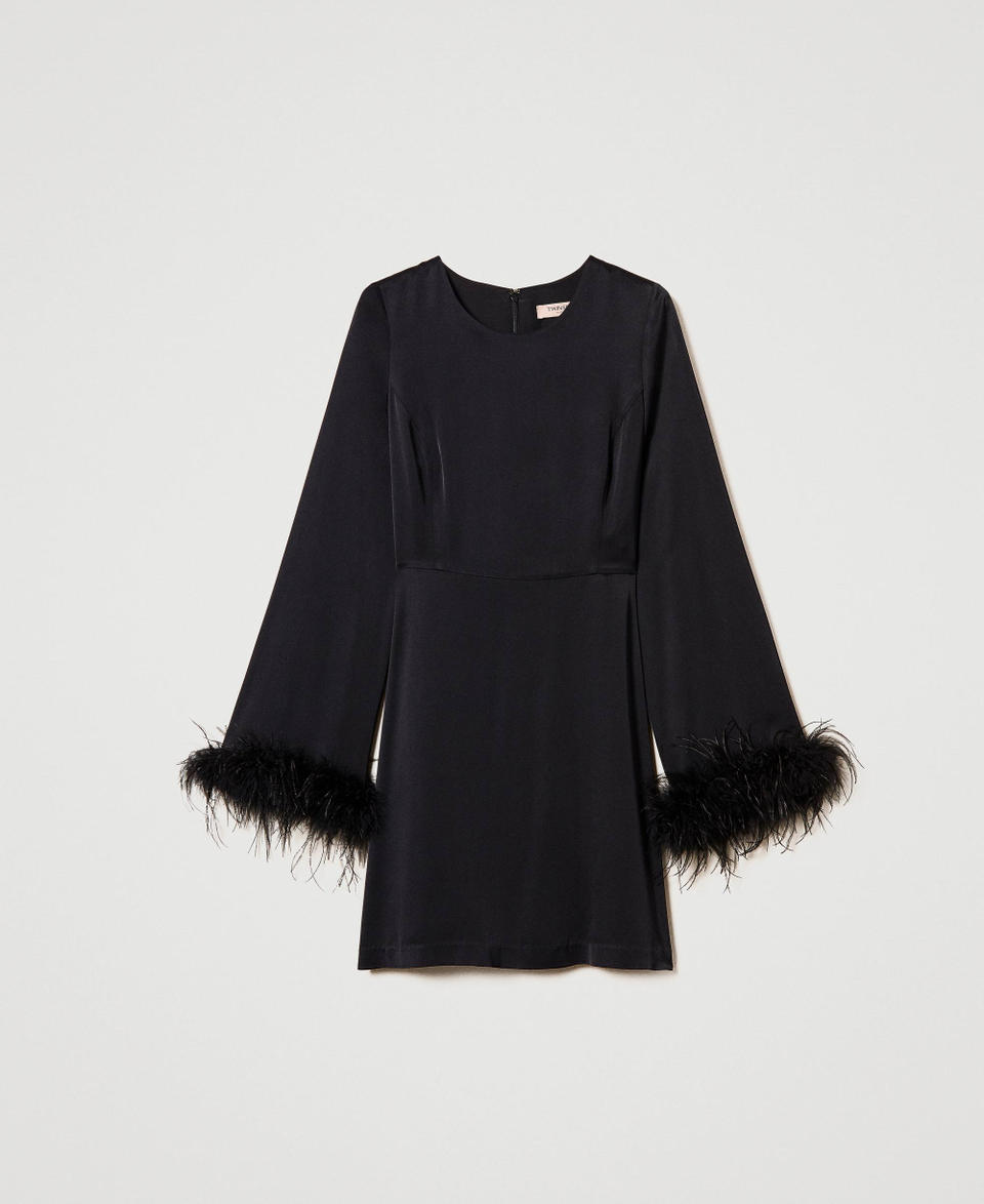 Twin Set Abito corto in raso con piume Black Friday
