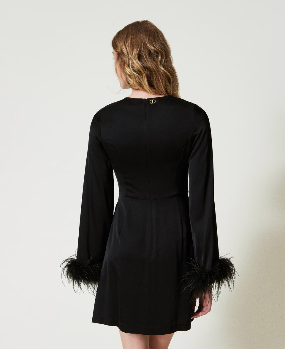 Twin Set Abito corto in raso con piume Black Friday