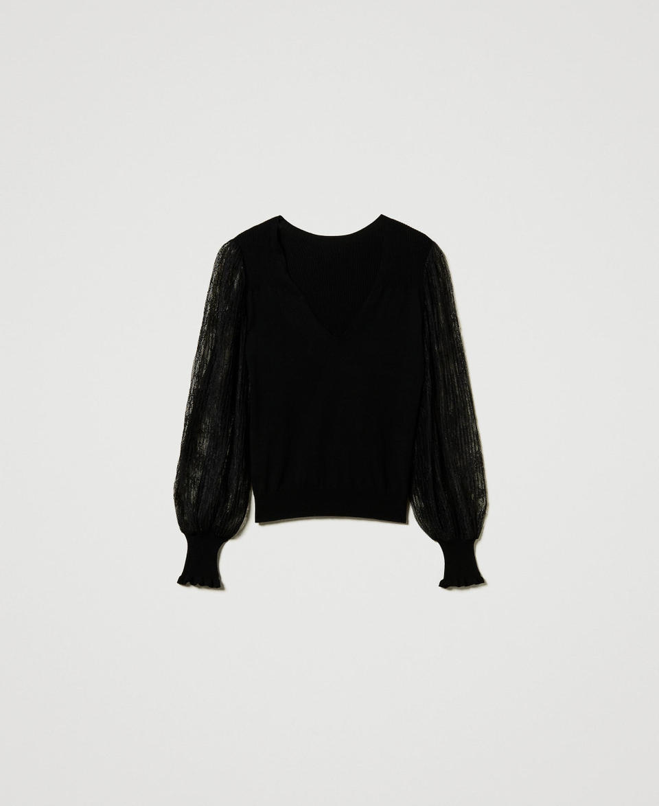 Twin Set Maglia doppio uso con maniche in pizzo Offerta natalizia