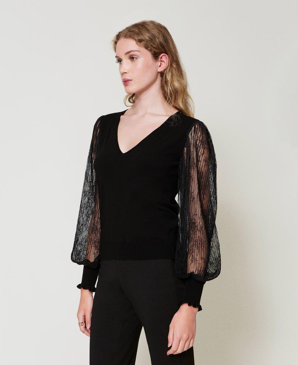 Twin Set Maglia doppio uso con maniche in pizzo Offerta natalizia