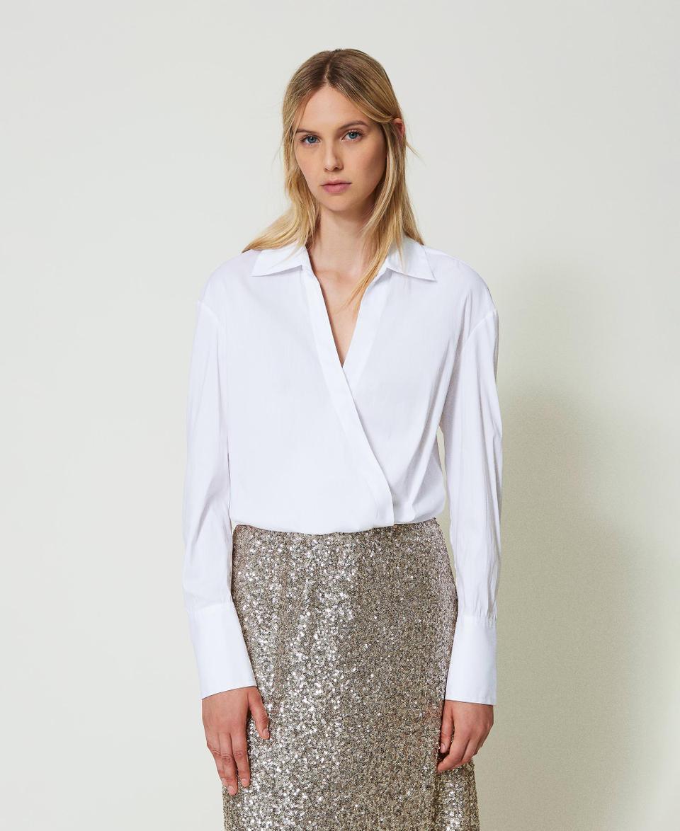 Twin Set Blusa in popeline con incrocio Offerta temporanea