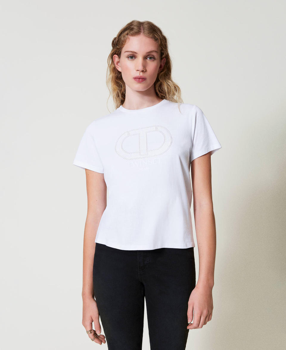 Twin Set T-shirt con ricamo logo Oval T Sconti VIP
