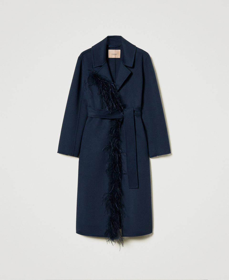 Twin Set Cappotto in panno double misto lana con piume Promozione temporanea