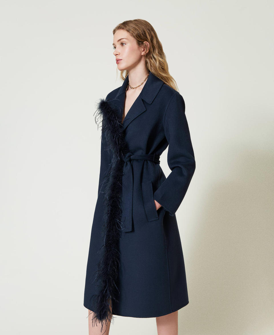 Twin Set Cappotto in panno double misto lana con piume Promozione temporanea
