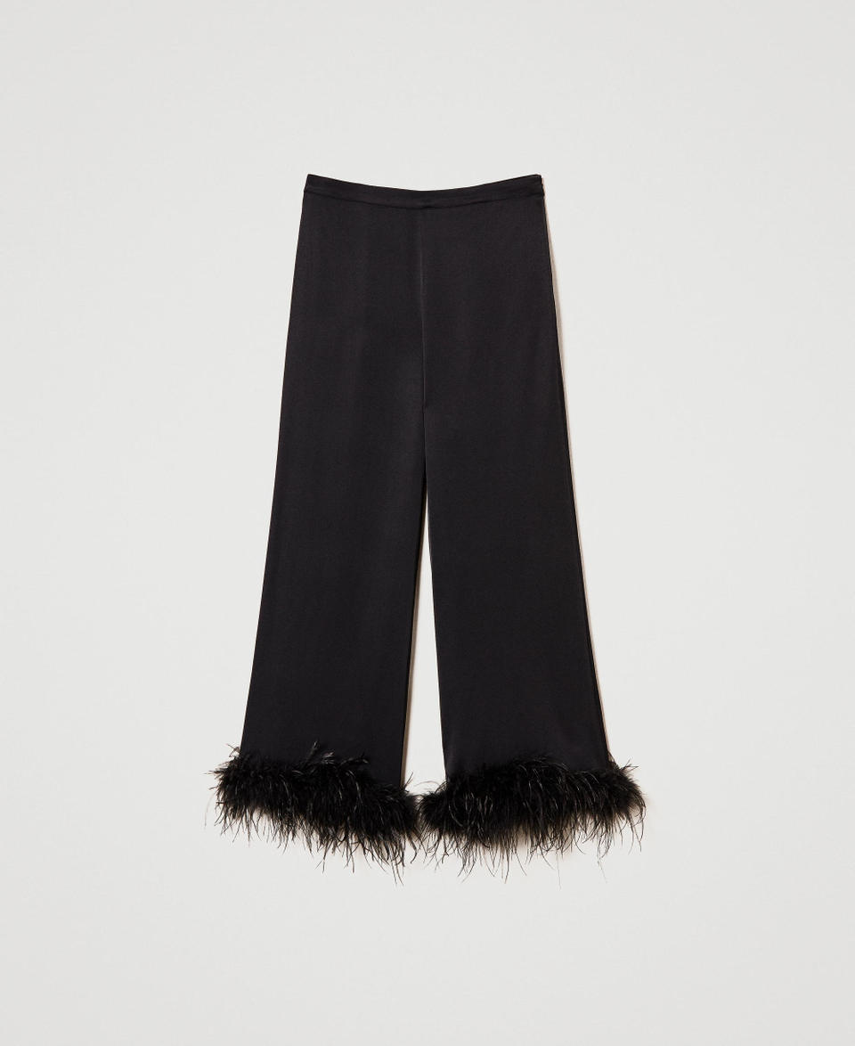Twin Set Pantaloni in raso con piume Fino al 60% di sconto