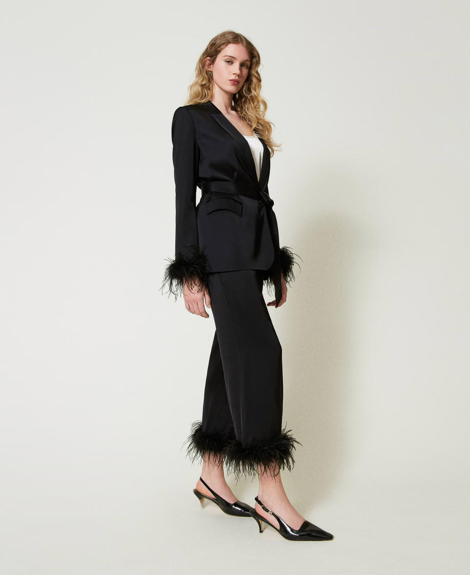 Twin Set Pantaloni in raso con piume Fino al 60% di sconto