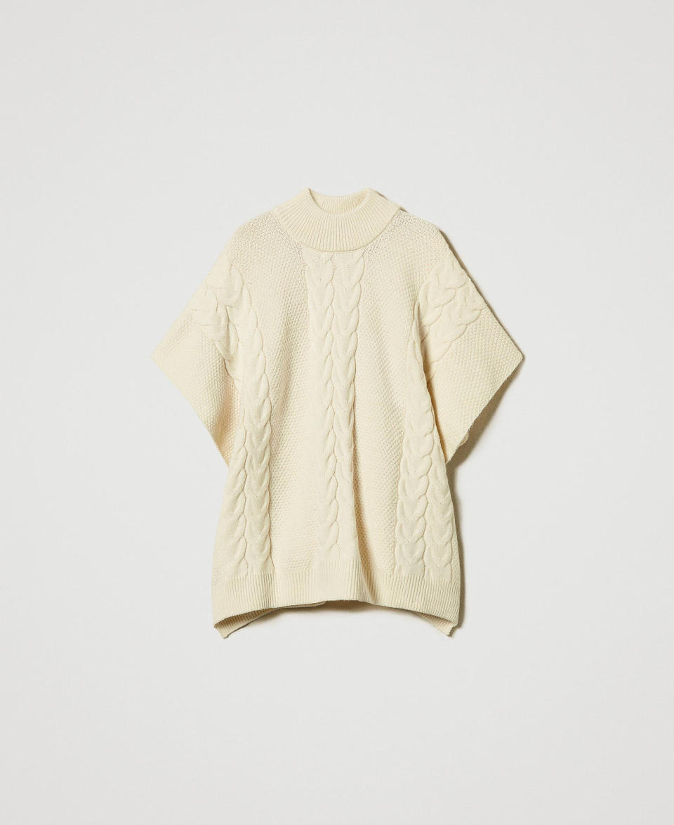 Twin Set Poncho in maglia con trecce In Linea