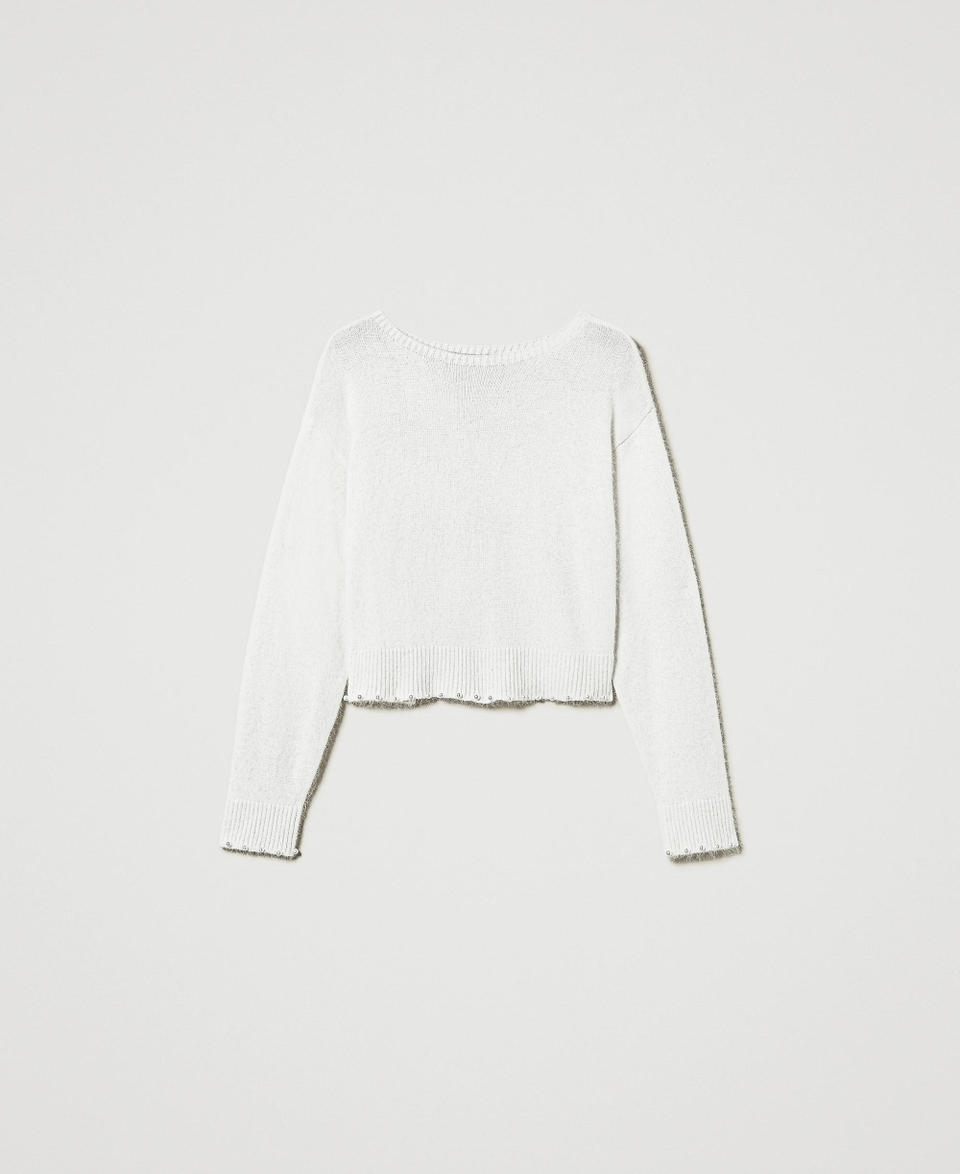 Twin Set Maglia cropped in misto angora con perle Pezzi Unici