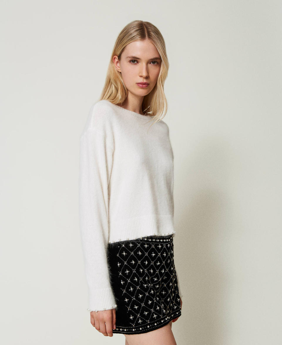 Twin Set Maglia cropped in misto angora con perle Pezzi Unici