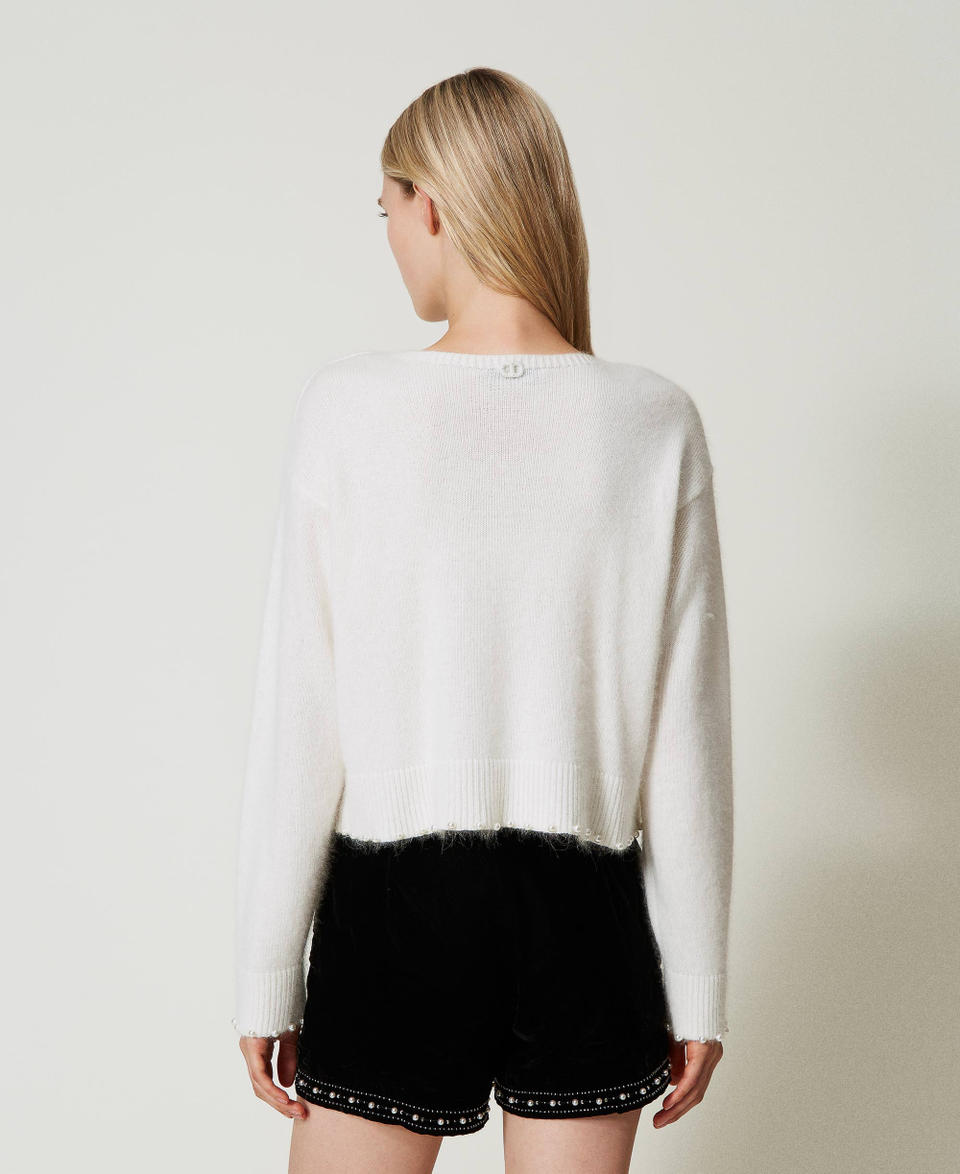 Twin Set Maglia cropped in misto angora con perle Pezzi Unici