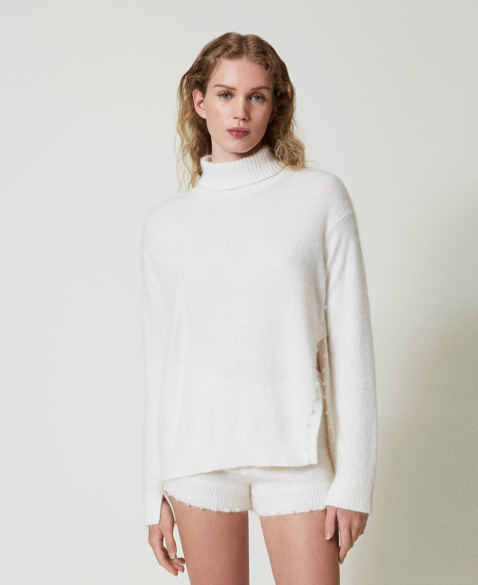 Twin Set Maglia dolcevita in misto angora con perle Negozio online di fabbrica