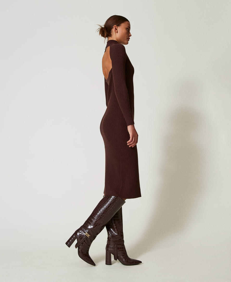 Twin Set Abito lungo in maglia a costine con apertura Shopping online