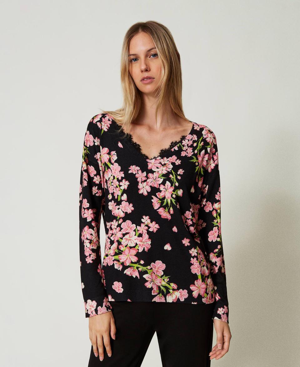 Twin Set Maglia con stampa a fiori e pizzo Vendite stagionali