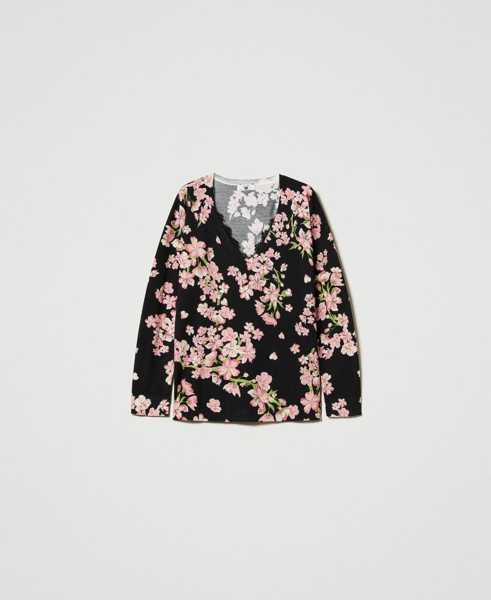 Twin Set Maglia con stampa a fiori e pizzo Vendite stagionali