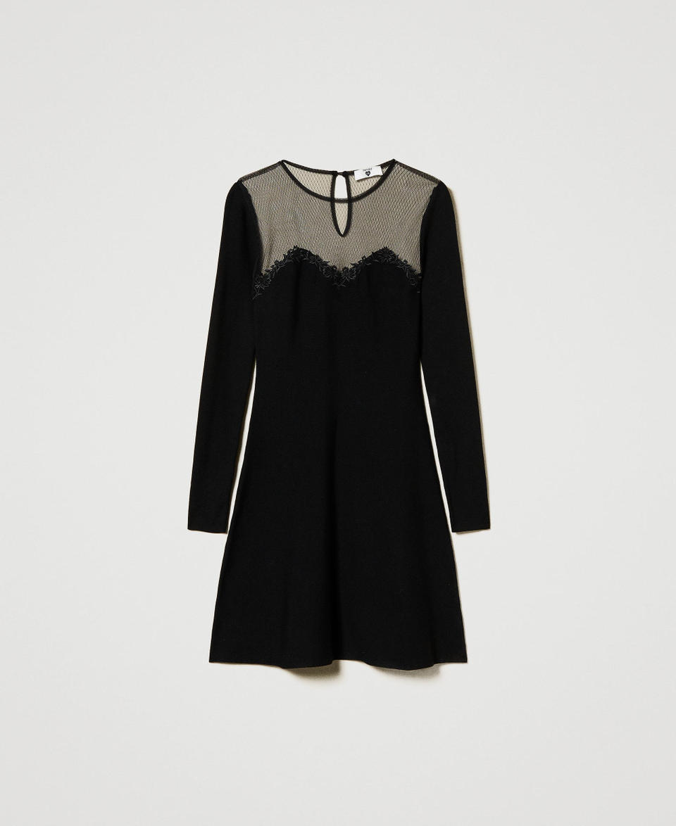Twin Set Abito corto in maglia con tulle e ricamo Offerta San Valentino
