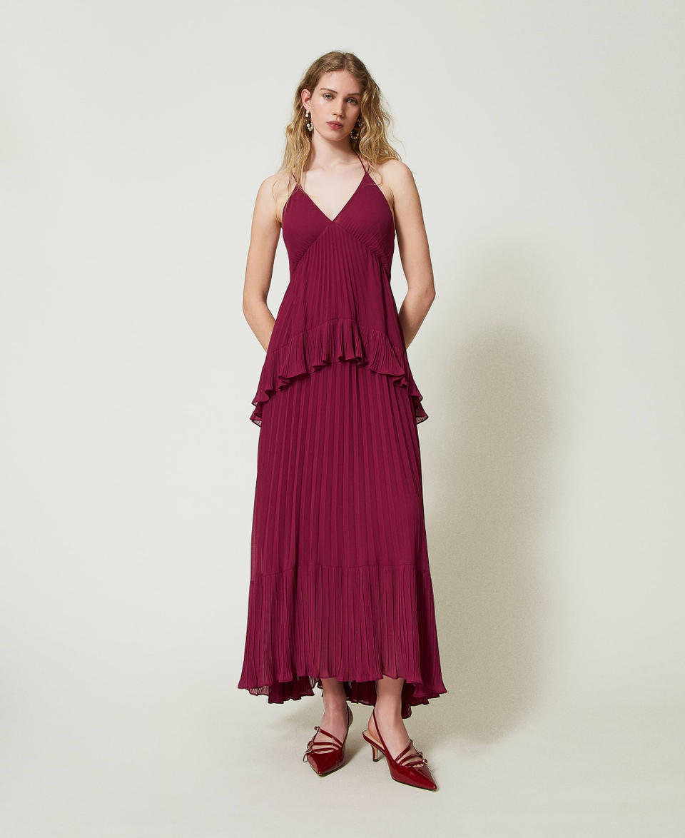 Twin Set Abito lungo in georgette plissé Vendita calda