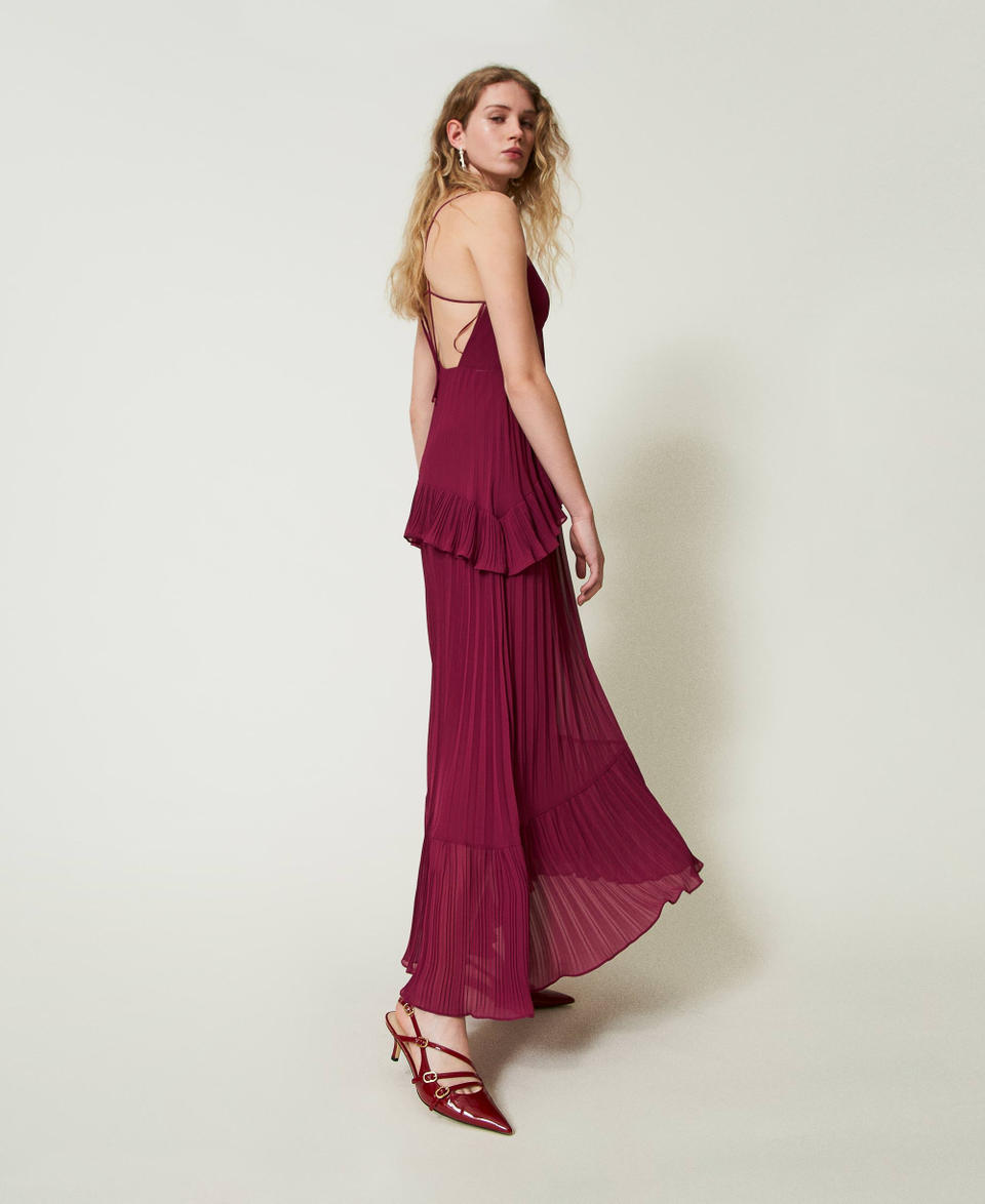Twin Set Abito lungo in georgette plissé Vendita calda