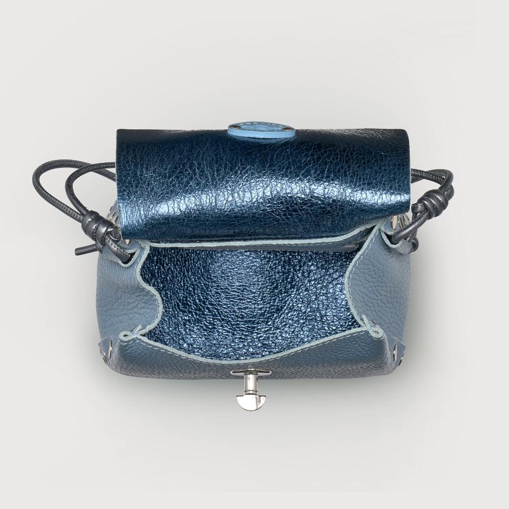 Zanellato BORSA POSTINA® SUPER BABY IN PELLE LAMINATA BLUE CARTA DA ZUCCHERO | Zanellato Shopping Online