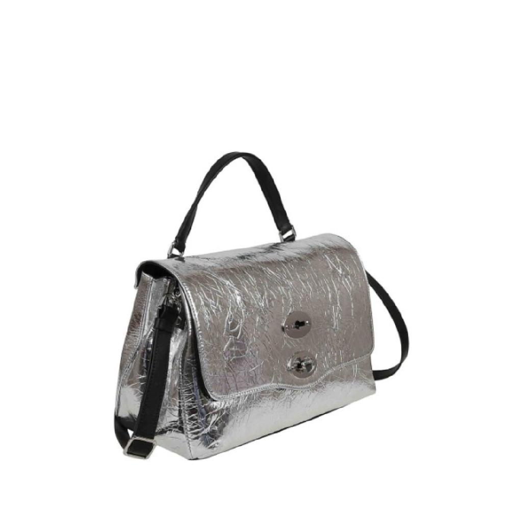 Zanellato BORSA POSTINA® SMALL IN PELLE LAMINATA GREY ARGENTO | Zanellato Negozio