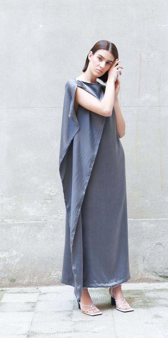 ﻿Zerobarracento Sleeveless Bemberg Draped Maxi Dress Acquista Ora