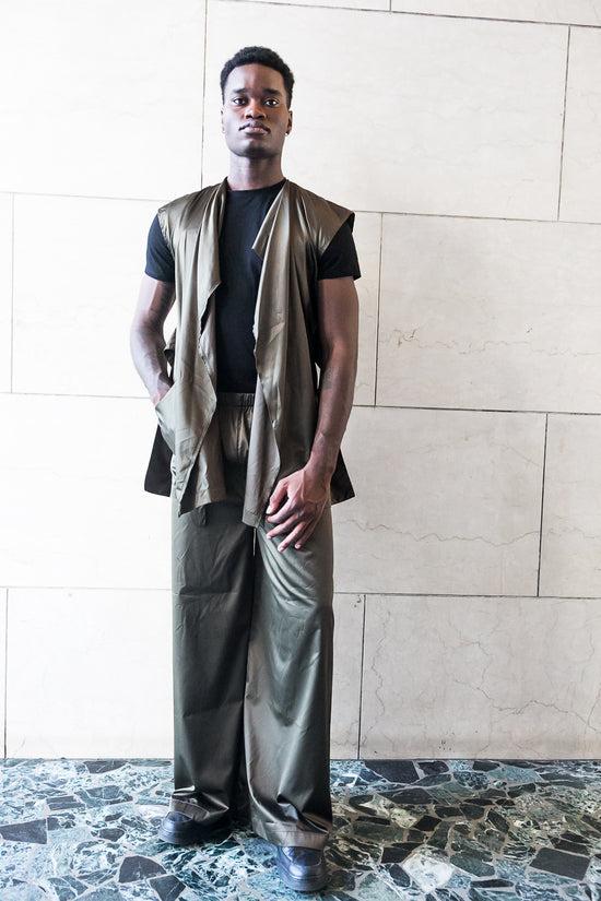 ﻿Zerobarracento Recycled polyester Wide Pants - Black/Olive/Ocra Newlife Offerte