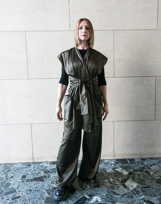 ﻿Zerobarracento Recycled polyester Wide Pants - Black/Olive/Ocra Newlife Offerte