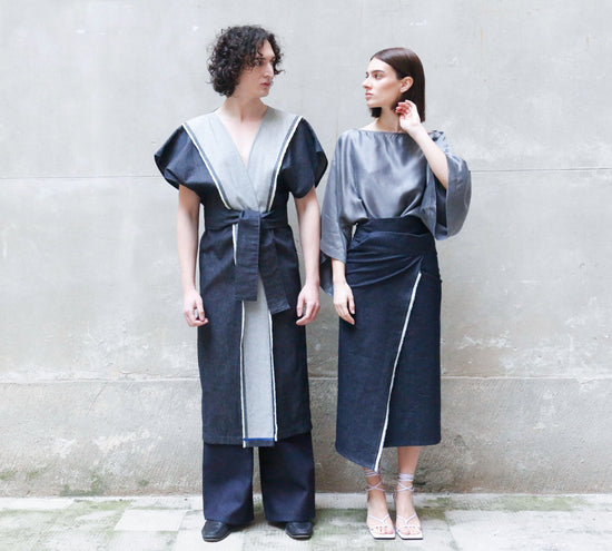 ﻿Zerobarracento Sculptural Kimono Denim in Recycled Cotton Novità
