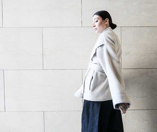 ﻿Zerobarracento Chiara recycled white wool jacket Offerta