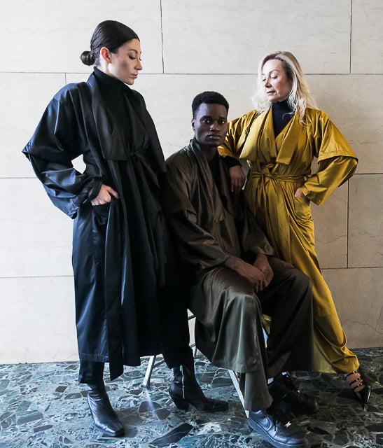 ﻿Zerobarracento Recycled Polyester Mid Season Trench - Black/Olive/Ocra Newlife Black Friday