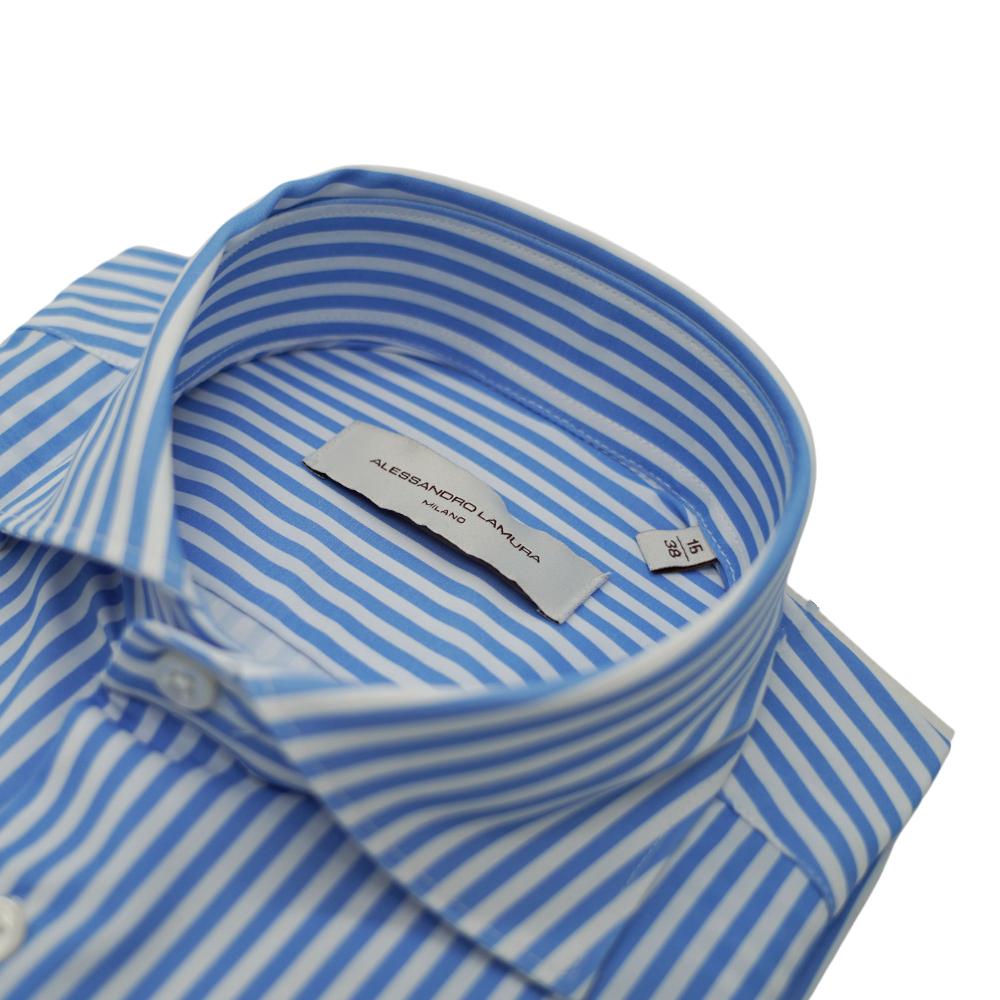 Alessandro Lamura Camicia a righe bianche e azzurre Saldi Di Fabbrica
