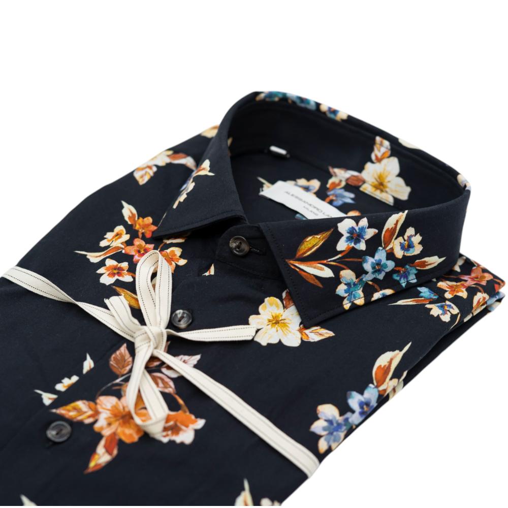 Alessandro Lamura Camicia Nera con Motivo Floreale Multicolore Negozio