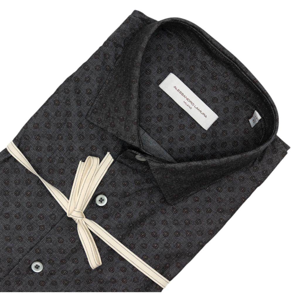 Alessandro Lamura Camicia Grigio Scuro con Trama Geometrica 2025